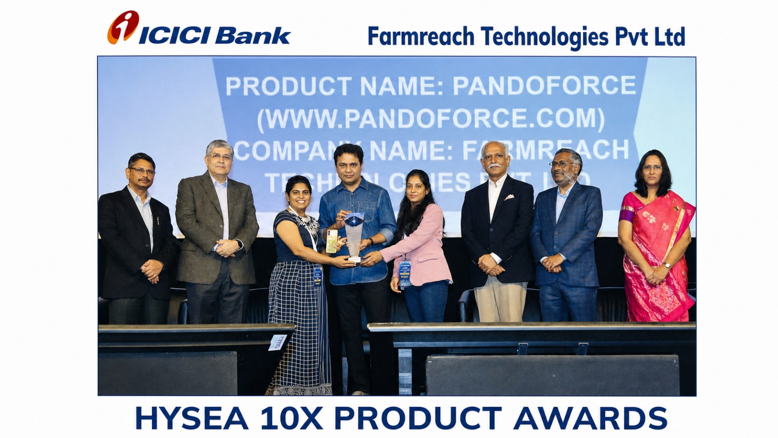 Farmreach Technologies receiving the HYSEA 10X Product Awards recognition on stage